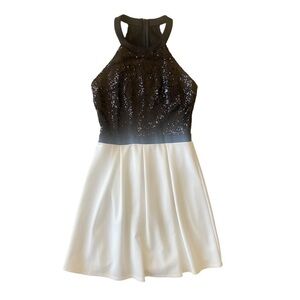 B. Darlin Halter Black White Sequins Satin Dress
